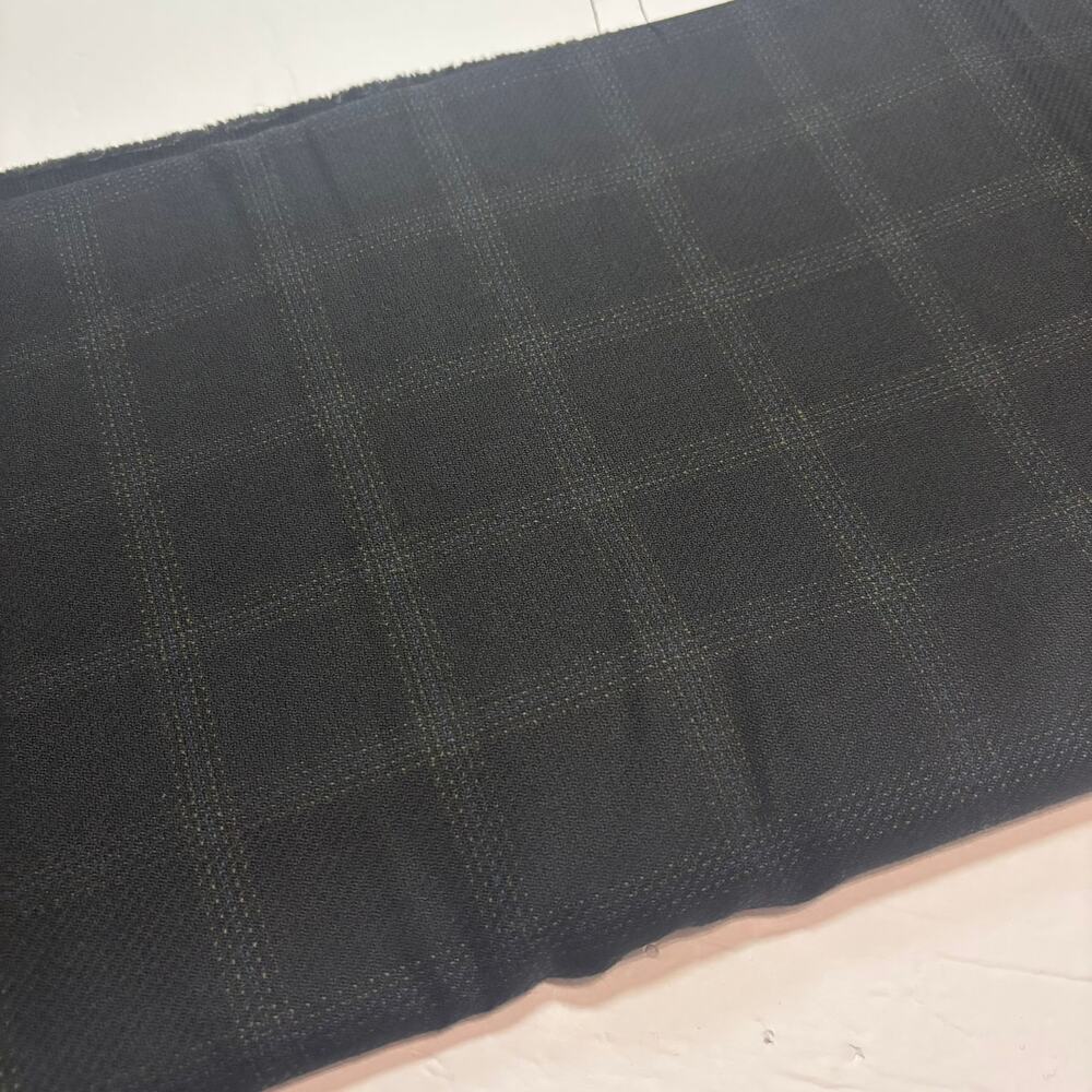 Wool Windowpane Suiting Fabric Black Tan Blue 60" x 3.5 Yards